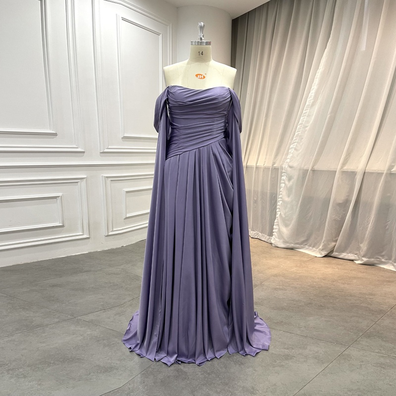 Buy In Bulk Chiffon Deep Purple Evening Dresses Floor-Length, Lace Detail