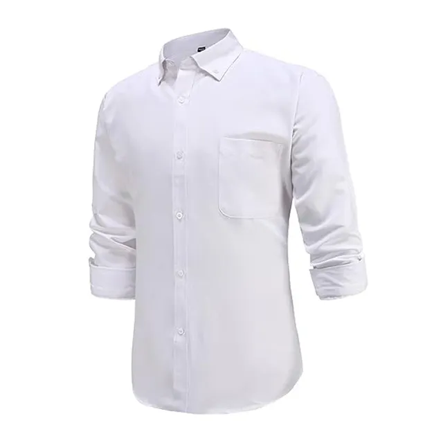 ชุดเดรสผ้าฝ้ายสีขาวธรรมดาสำหรับผู้ชายเสื้อยืดมีกระดุมไซส์ใหญ่พิเศษแบบลำลองสำหรับใส่ทำงาน