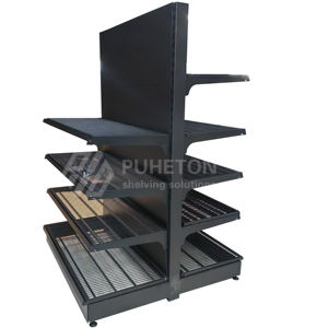 סופרמרקט גונדולה מתלה דו צדדי עץ & רשת מתכתית בחזרה אור דיוטי מעמד עבור קניון - Product Image 5