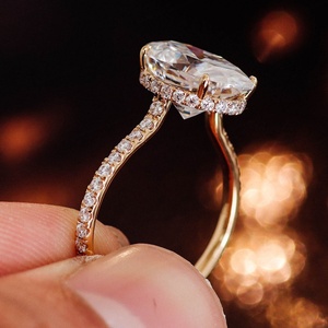 Anillo de Moissanita con Corte Ovalado DEF VVS, Oro Amarillo Sólido de 10K, 14K, 18K, Anillos Finos para Boda, Compromiso, Aniversario, Regalo para Mujer - Product Image 2