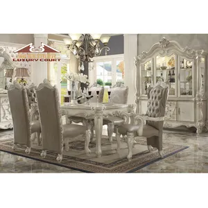 Mesa de jantar de madeira estilo europeu personalizado, conjunto de luxo para sala de jantar