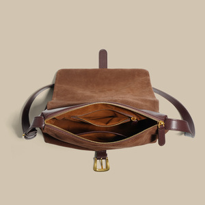 2026 Early Spring New Frosted Genuine Leather Zip Handbag Women's Shoulder <b>Bag</b> Retro Fashion Trendy <b>Work</b> Commuter Crossbody <b>Bag</b> - Product Image 3