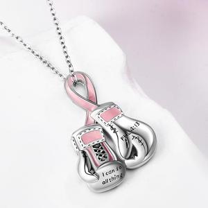 Collar de cadena de aleación con colgante de guante de boxeo y lazo rosa <span class=keywords><strong>para</strong></span> la concienciación sobre el cáncer de mama en mujeres - Product Image 1
