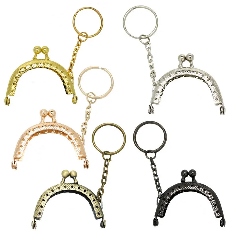 Geldbörsen verschlüsse Rahmen Kiss Lock Snap Metal für die Herstellung von Geldbörsen-Taschen-DIY Handmade Craft Coin Frame Clasp Retro mit Schlüssel ring