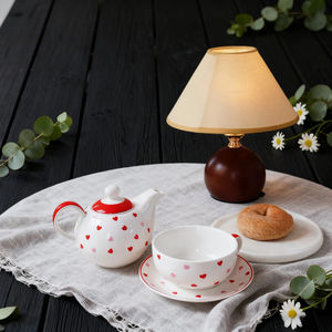 Tè in ceramica per un Set carino modello cuore rosso amore 400ml <span class=keywords><strong>teiera</strong></span> e 220ml tazza e piattino per il tè del pomeriggio - Product Image 3