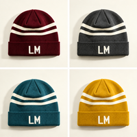 Bonnet en tricot style universitaire minimaliste, jacquard rayé LM, polyvalent, chaud et doux, idéal pour l'hiver et les activités quotidiennes en extérieur