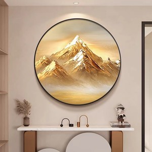 Peinture à l'huile de lever de soleil sur la montagne Jinshan, cadre métallique, effet visuel 3D, art mural moderne de luxe pour salon - Product Image 1