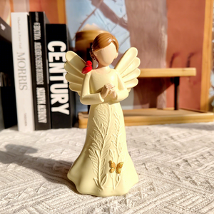 Figura de Ángel Orando Hecha a Mano en Resina con Pájaro Rojo y Mariposa para Decoración del Hogar - Product Image 5