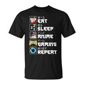 T-shirt Eat Sleep Anime Gaming Repeat, style Manga japonais, taille adulte unisexe - Product Image 2