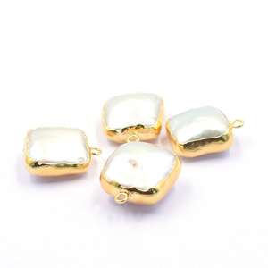 Fresh Water Pearl 16 To 18 MM With Bail Cushion Shape Gold Plated Pendant Gemstone Jewelry Findings June Birthstone - Product Image 4