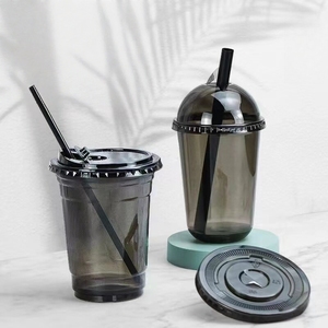 แก้วพลาสติก PET สีดำขนาด 12/14/16 ออนซ์ แบบใช้แล้วทิ้ง พร้อมฝาโดม สำหรับเครื่องดื่มเย็น สามารถสกรีนโลโก้ได้ - Product Image 1