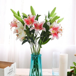 Rama <span class=keywords><strong>de</strong></span> Lirio Artificial Realista con Capullos, Tallo <span class=keywords><strong>de</strong></span> Lirio Rosa Artificial para Decoración del Hogar, Bodas, Sala <span class=keywords><strong>de</strong></span> Estar, Elegante Flor Artificial para Regalo - Product Image 1