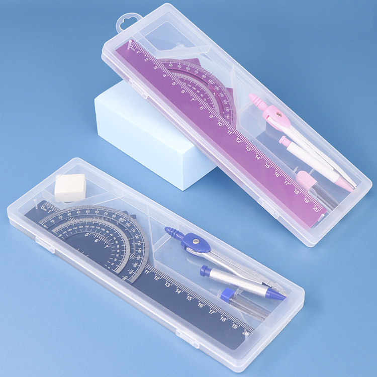 Школьные принадлежности, набор геометрических линейки для учеников, Алюминиевая линейка, набор для рисования, математические наборы, чехол, только пластиковая линейка