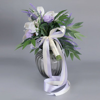 Bouquet de mariée de mariage en cascade de fleurs de soie violet clair, lavande blanche Rose goutte d'eau cascade mariage mariée bouquet de fleurs