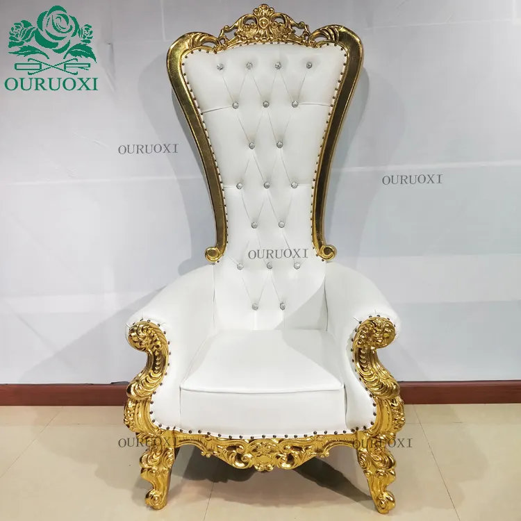 राजा और रानी उच्च वापस सस्ता सोने दूल्हे और दुल्हन के लिए सिंहासन कुर्सियों रॉयल लक्जरी शादी कुर्सी
