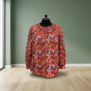 Women's Floral Print Chiffon Blouse <b>Long</b> Sleeve O-Neck Loose Fit Spring Summer Casual <b>Top</b> - Product Image 4