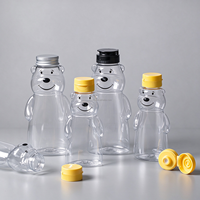 Bouteille compressible transparente en PET de 180 ml et 360 ml en forme d'ours avec bouchon à vis, jetable, pour boissons, jus, gelée, miel, emballage