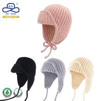 Gorro de Punto Premium con Etiqueta Personalizada, Visera Acanalada Rosa, Orejeras, Gorro Cálido de Invierno para Mujer, Venta al Por Mayor para Promoción