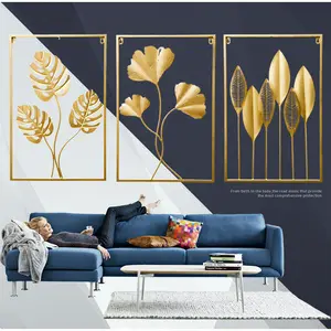 Nordic metallo appeso a parete dorato rotondo foglia di Ginkgo casa soggiorno decorazione della parete in ferro battuto pittura decorazione decorazione della stanza