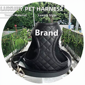 ペット犬用リーシュセットカスタム大型ソフト高級エコフレンドリーデザイナーPUレザー犬用ハーネスロゴ付きファッション - Product Image 2
