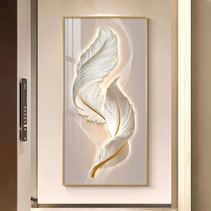 Peinture murale décorative moderne en porcelaine cristalline avec impression HD de plumes, personnalisable en gros, avec lampe LED intégrée pour porche – Nouveauté ! - Product Image 6