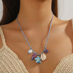 Collier de plage Boho <span class=keywords><strong>cordon</strong></span> macramé tissé à la main <span class=keywords><strong>avec</strong></span> coquillage/étoile de mer/breloques de poisson en céramique <span class=keywords><strong>bijoux</strong></span> d'été réglables pour les festivals de musique - Product Image 6