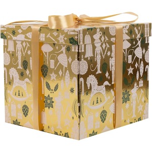Jaywayang 10" <b>Large</b> Christmas Gift <b>Box</b> with Lid and Ribbon, Gold Gift <b>Box</b> with Paper Filler for Holiday Xmas Presents Wrapping. - Product Image 1