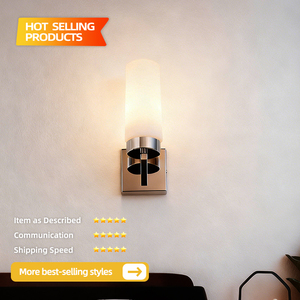 โคมไฟติดผนังสแตนเลสที่ทันสมัย ​​กระจกสีขาวทรงกระบอก E27 LED 2700K แสงอุ่น ห้องนอน ไฟติดผนัง - Product Image 2