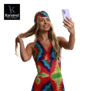 <span class=keywords><strong>Tuta</strong></span> Senza Maniche da Donna per Carnevale, Halloween, Feste a Tema TV e Film, Cosplay di Lusso, Stile Hippie, Tie-Dye, in Poliestere con Stampa Digitale e Cintura - Product Image 5