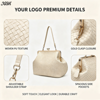 Tas Selempang Wanita Kapasitas Besar Desain Niche Eropa Amerika, OEM ODM Logo Kustom, Tas Kulit Anyaman dengan Klip