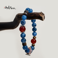 Bracelet en kyanite naturelle avec perles en bois d'agate rouge, accents en quartz rose et argent, bijoux fantaisie pour femmes