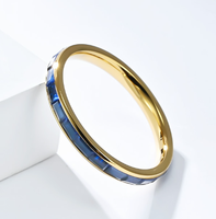 Bague tendance pour femme style INS, fine (2 mm), en acier inoxydable, incrustée de zircon coloré, plaquée or 18 carats, bijou de mode pour femme