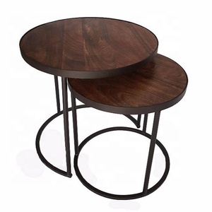 Solid Wood Top Walnut <b>Black</b> Metal Leg End <b>Side</b> <b>Table</b> for Home Decor Manufacturer Indian Factory - Product Image 4