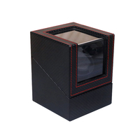 Boîte à remontoir de montre simple en cuir PU et fibre de carbone de luxe avec 3 modes de rotation, moteur silencieux, étui pour montre mécanique, surpiqûres rouges