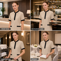 Tunique unisexe à col mandarin pour uniforme d'hôtel, manches courtes, bordure contrastante, uniforme pour le personnel d'entretien ménager, les serveurs et le personnel de restaurant