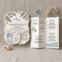 Invitations de mariage en relief au design marin, suite d'invitations de mariage personnalisées en typographie avec aquarelle pour mariage en destination