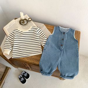 Collection Printemps 2025 – Ensemble 2 pièces décontracté unisexe pour bébés de 0 à 3 ans : Gilet en jean rayé respirant et pantalon long d'<span class=keywords><strong>escalade</strong></span> - Product Image 3
