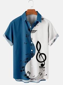 Maglia da uomo con stampa a maniche corte con elemento musicale alla moda stile <span class=keywords><strong>Rock</strong></span> Casual Top - Product Image 4