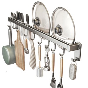 Crochets de cuisine, barres de suspension, spatules, supports à cuillères, étagère multifonctionnelle, rangement de cuisine, support de couvercles de casseroles sans perçage - Product Image 5