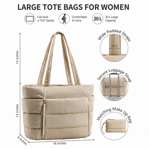 Custom Logo Water-resistant <strong>Nylon</strong> Quilted Puffer <strong>Tote</strong> <strong>Bag</strong> <strong>with</strong> <strong>Zipper</strong> Large Capacity Anti-theft Single Shoulder <strong>Bag</strong> Women Ladies - Product Image 6