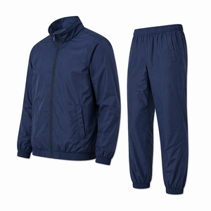 Ensemble de survêtement pour homme, coupe-vent bleu marine à col montant, fermeture éclair intégrale, résistant à l'eau, léger, pour l'entraînement sportif et les activités de plein air - Product Image 4