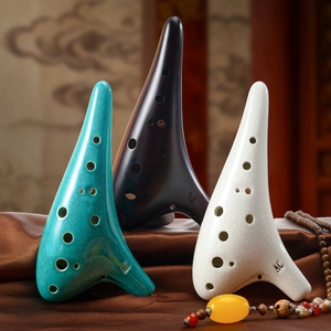 Ocarina de Cerámica Clásica con Forma de Tiburón, Acabado Ahumado y Agrietado, 12 Orificios, en Do Alto, Portátil, para Principiantes - Product Image 3
