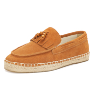 Mocassins Espadrilles Marron en Daim à Pompons pour Hommes, Vente en Gros, Logo Personnalisé OEM ODM, Semelle Intermédiaire en Chanvre Faite à la Main, Semelle Extérieure en Caoutchouc, À Enfiler, Été