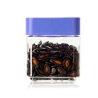 Pot de conservation alimentaire en plastique PET avec couvercle carré pour bonbons, fruits secs, collations, noix, graines de melon, avec emballage en conserve