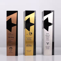 Prix du trophée en cristal noir de personnalisation haut de gamme avec plaque étoile en métal cuivre doré et argent