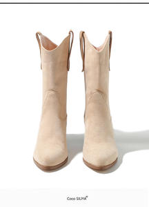 <span class=keywords><strong>Botines</strong></span> de Ante de Alta Calidad Hechos a Mano para Mujer, Tacón Bajo, Media Pantorrilla, Plataforma Gruesa, Estilo Slip-On - Product Image 3