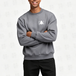 Wholesale Custom Flat Embroidery Cotton Polyester Blend Anti-Wrinkle Sports Sweatshirt Solid Color <b>Men's</b> Fleece Sweatshirt - Product Image 3