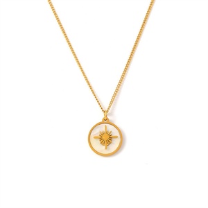 Vintage Dainty Women Necklace Gold Plated Stainless Steel Round <b>Shell</b> Pendant <b>Choker</b> Necklace - Product Image 1