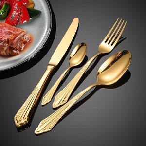 Ensemble de couverts de luxe écologiques en acier inoxydable 304, couteau à steak, fourchette, cuillère, argent/or, pour mariage et fête - Product Image 1
