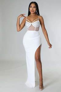 Pense 2023 Celebrity Party Wear Luxo Vestido De Noite Rhinestone Sexy Ver Através Vestido Longo Sem Mangas para Senhoras - Product Image 6